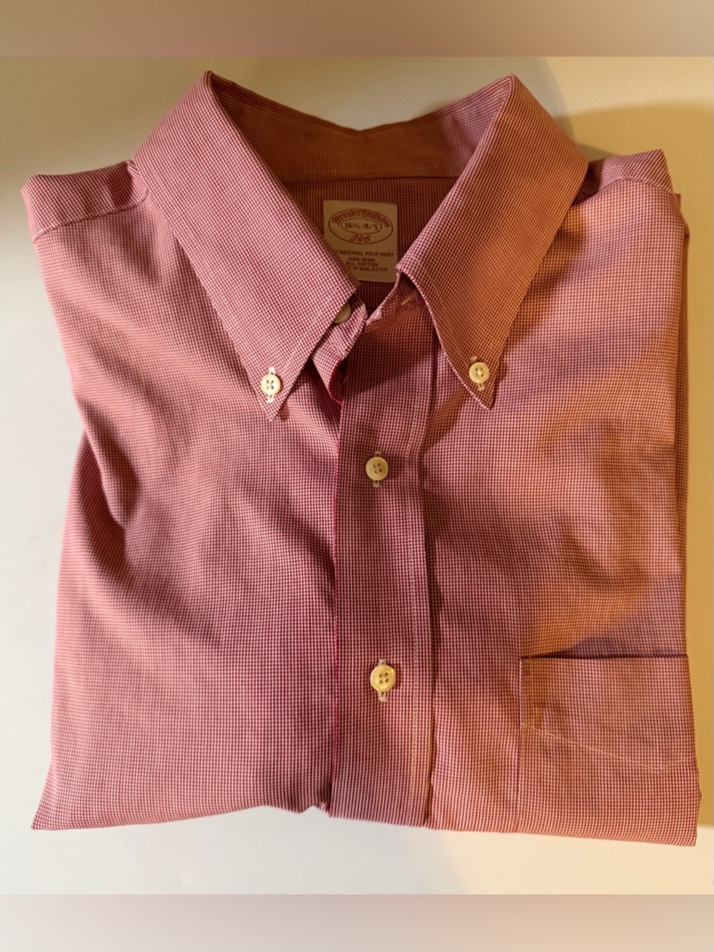 Brooks Brothers 346 Red Micro Houndstooth Non Iron Cotton Dress Shirt 16.5-4/5